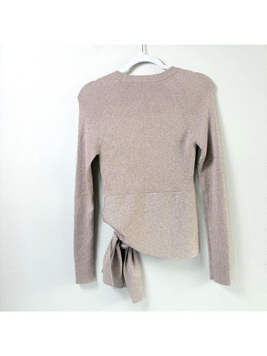3.1 Phillip Lim Metallic Rib Knit Sweater Size S Cream Side Tie Waist Crew Neck - Picture 3 of 12